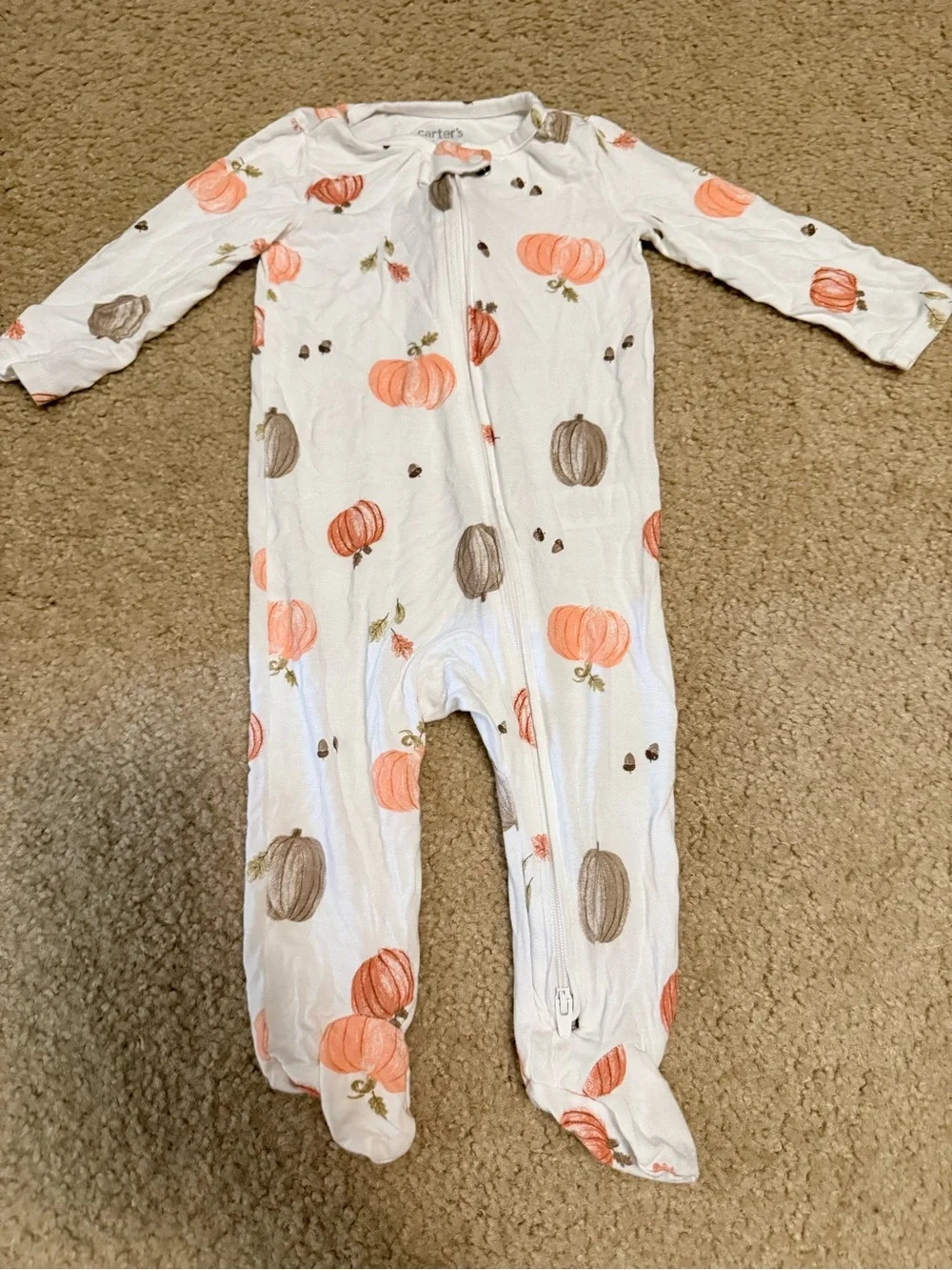 Carter's White Pumpkin Print Footed One-Piece
